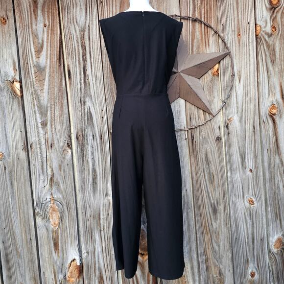Sleeveless Belted Jumpsuit Eileen Fisher Sz L Black Stretch Crepe Crop Wide Leg - Picture 4 of 10